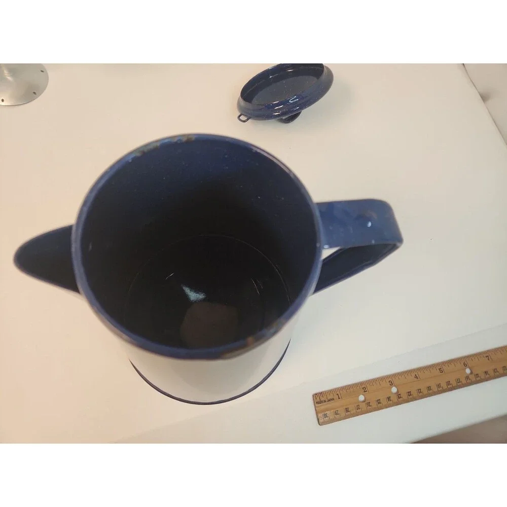 Enamel Coffee Pot Perculator 8 Cup Camp Coffee Pot Blue Speckled Enamel insert